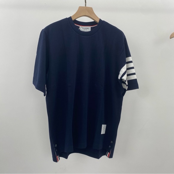 Thom Browne Other - Thom Browne Blue Short Sleeve Tee with White Stripe Detail